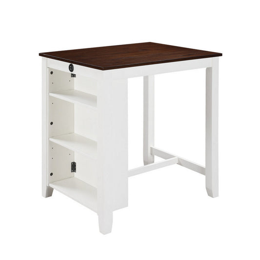 Ham 36 Inch Counter Height Small Dining Table with Shelves, USB Port, White By Casagear Home