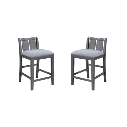 Ham 25 Inch Counter Height Chair Set of 2, Gray Upholstery, Solid Wood By Casagear Home