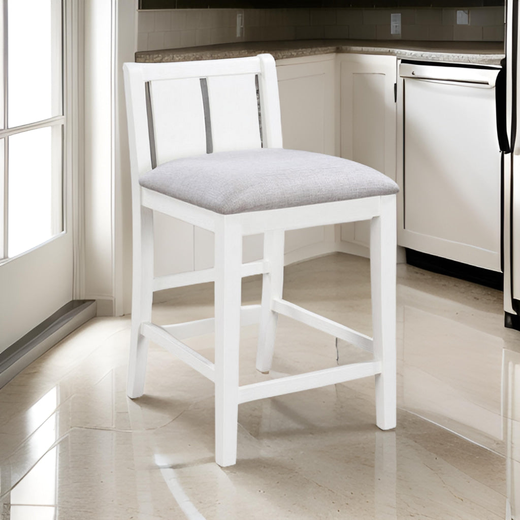 Ham 25 Inch Counter Height Chair Set of 2, Cream Fabric, White Wood Finish By Casagear Home