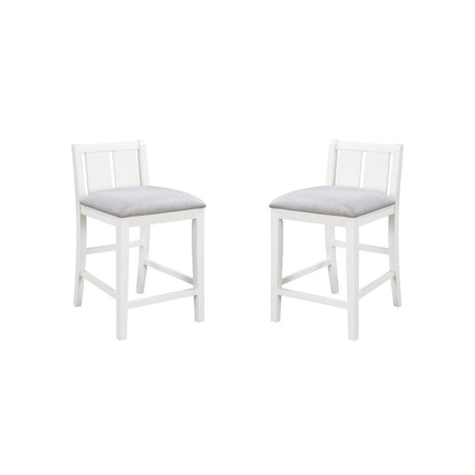Ham 25 Inch Counter Height Chair Set of 2, Cream Fabric, White Wood Finish By Casagear Home