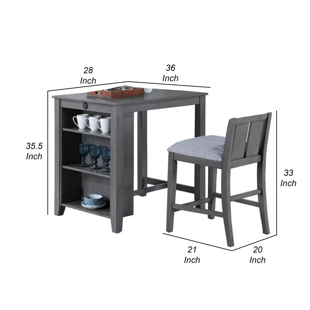 Ham 3 Piece Counter Height Compact Dining Table Chair Set Gray Wood By Casagear Home BM314913