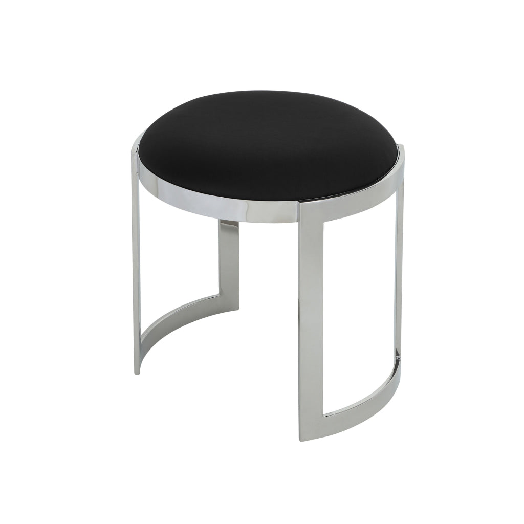 Niyo 19 Inch Accent Stool Ottoman Ottoman Round Black Faux Leather Silver By Casagear Home BM314917