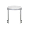 Niyo 19 Inch Accent Stool Ottoman, Round Seat, White Faux Leather, Silver By Casagear Home