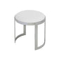 Niyo 19 Inch Accent Stool Ottoman, Round Seat, White Faux Leather, Silver By Casagear Home