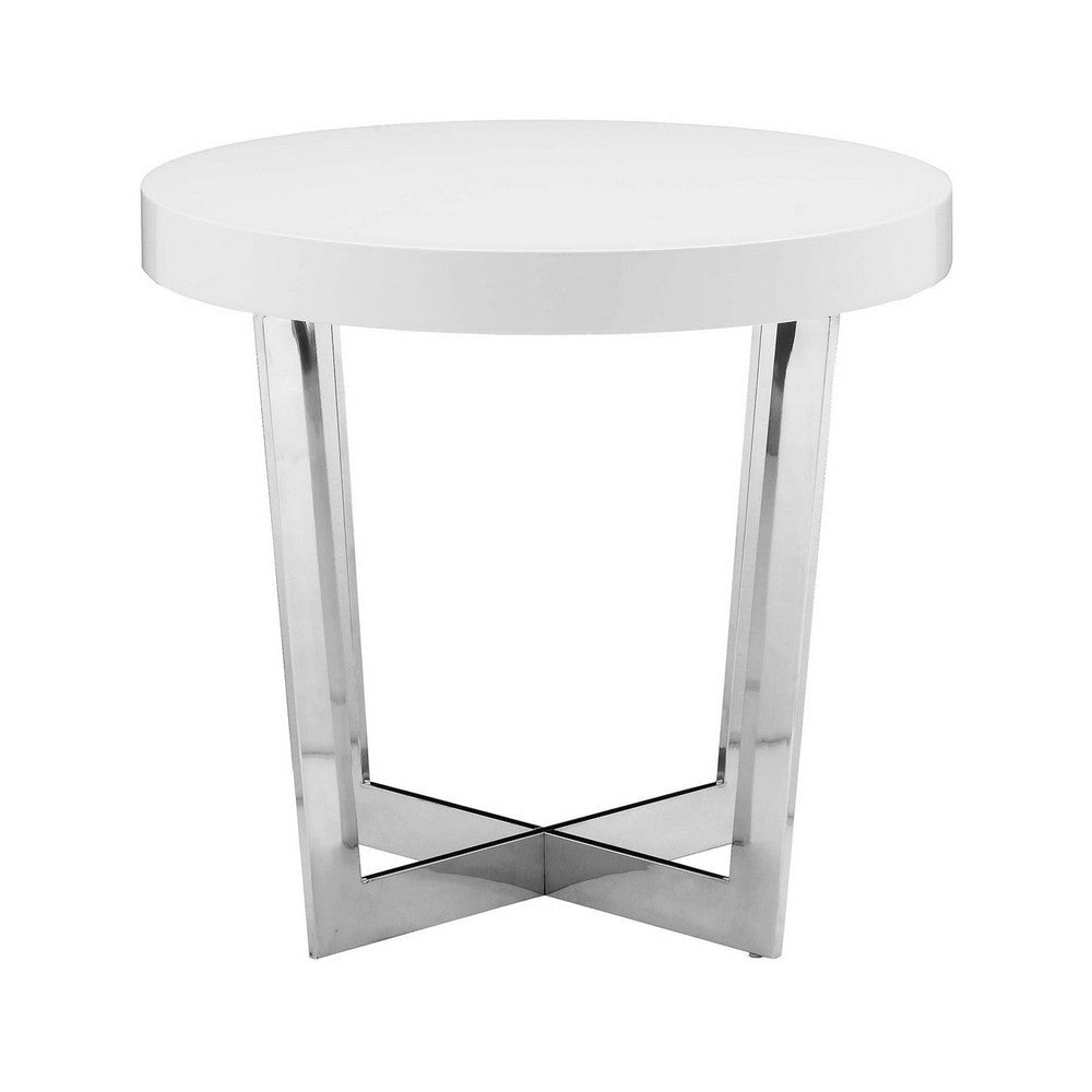 Tini 24 Inch Side End Table Round Shaped Top Metal Frame White Finish By Casagear Home BM314924