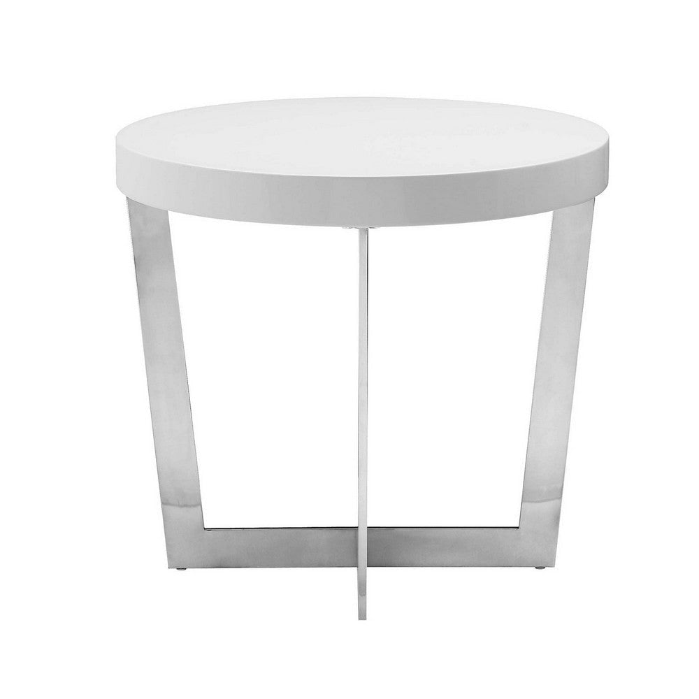 Tini 24 Inch Side End Table Round Shaped Top Metal Frame White Finish By Casagear Home BM314924