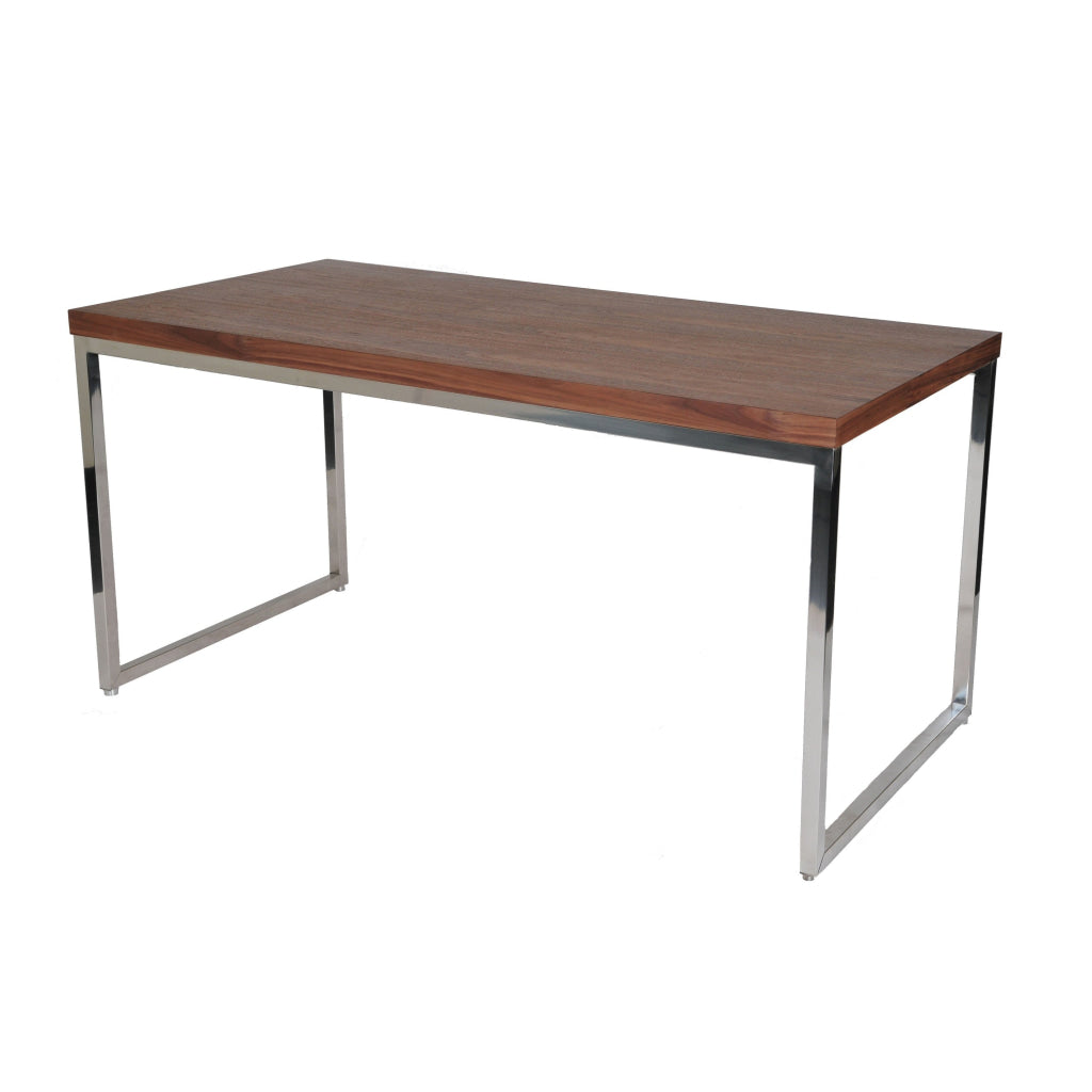 Rami 59 Inch Office Desk Rectangular Top Walnut Brown Wood Steel Frame By Casagear Home BM314926