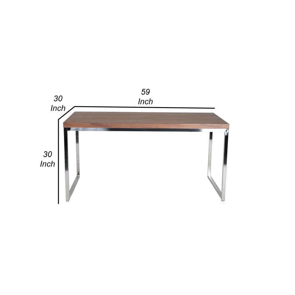 Rami 59 Inch Office Desk Rectangular Top Walnut Brown Wood Steel Frame By Casagear Home BM314926