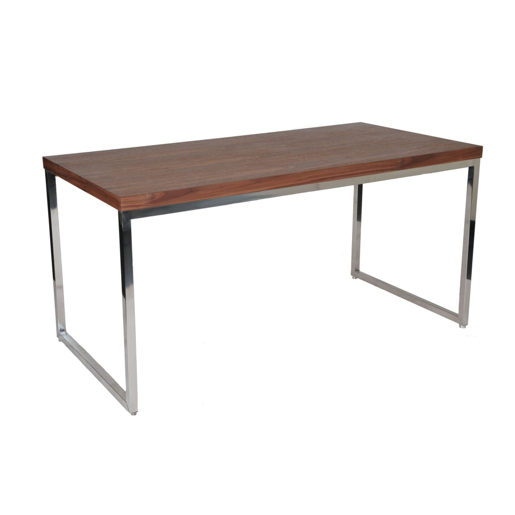 Rami 59 Inch Office Desk Rectangular Top Walnut Brown Wood Steel Frame By Casagear Home BM314926