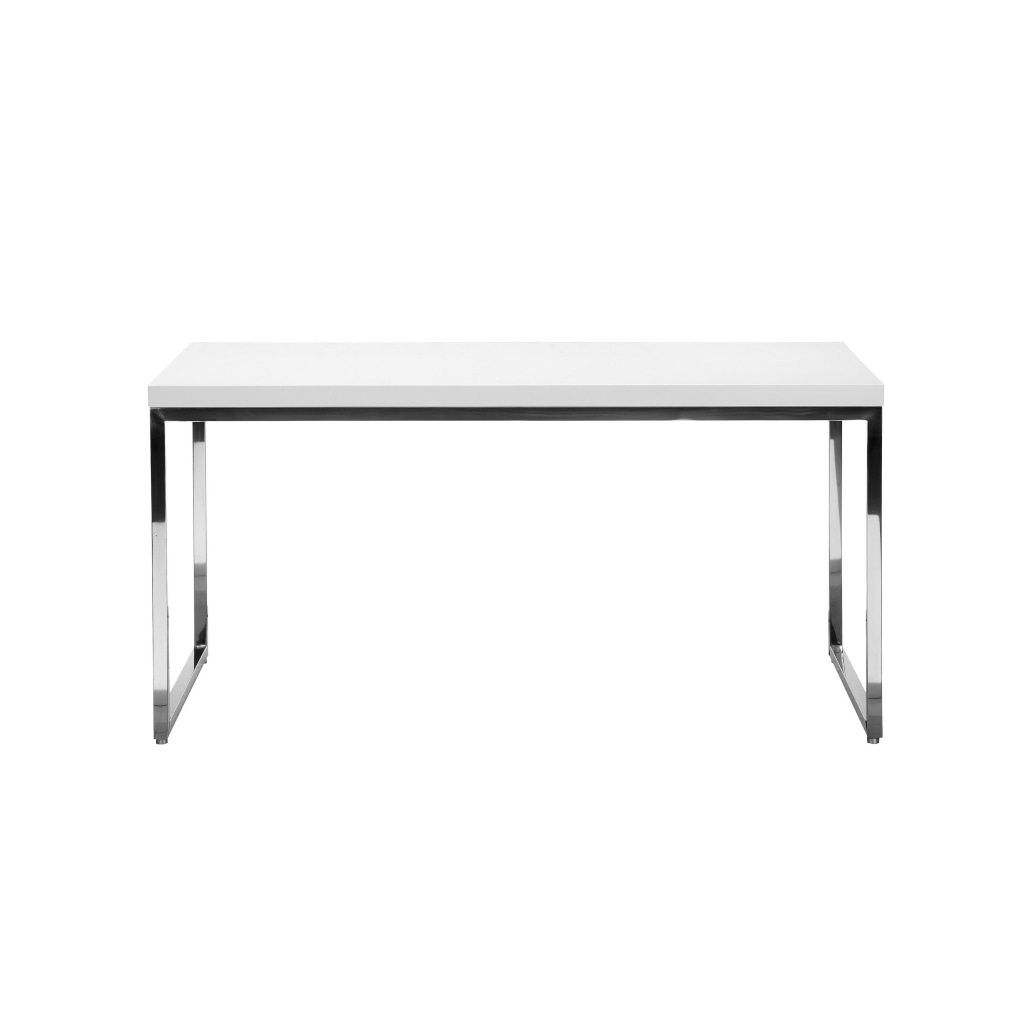 Rami 59 Inch Office Desk Rectangular Top White Wood Finish Steel Frame By Casagear Home BM314927