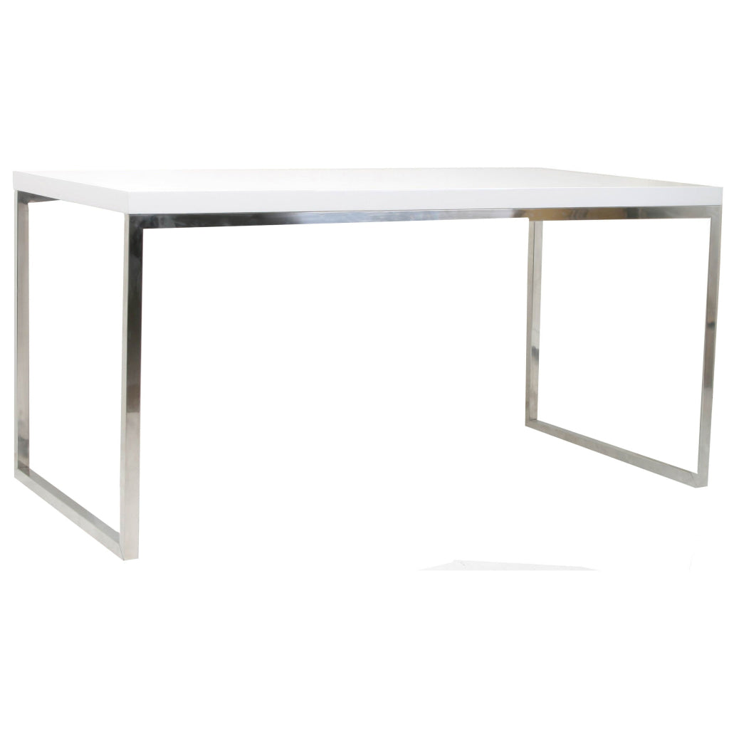 Rami 59 Inch Office Desk Rectangular Top White Wood Finish Steel Frame By Casagear Home BM314927