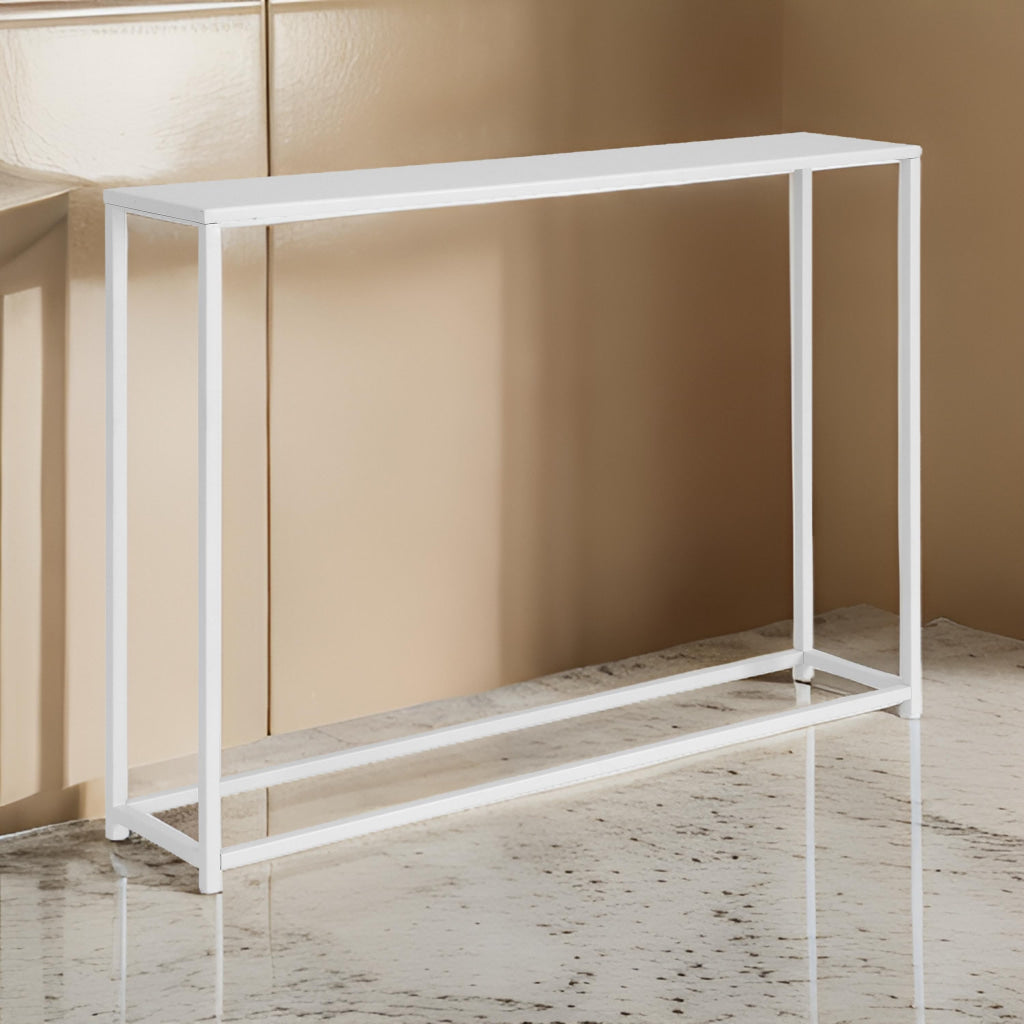 Eme 38 Inch Console Table, Rectangular Top, White Finish Metal Frame  By Casagear Home