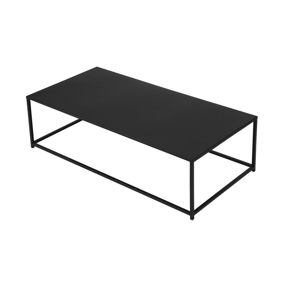 Eme 48 Inch Coffee Table Rectangular Top Black Finished Metal Frame By Casagear Home BM314932