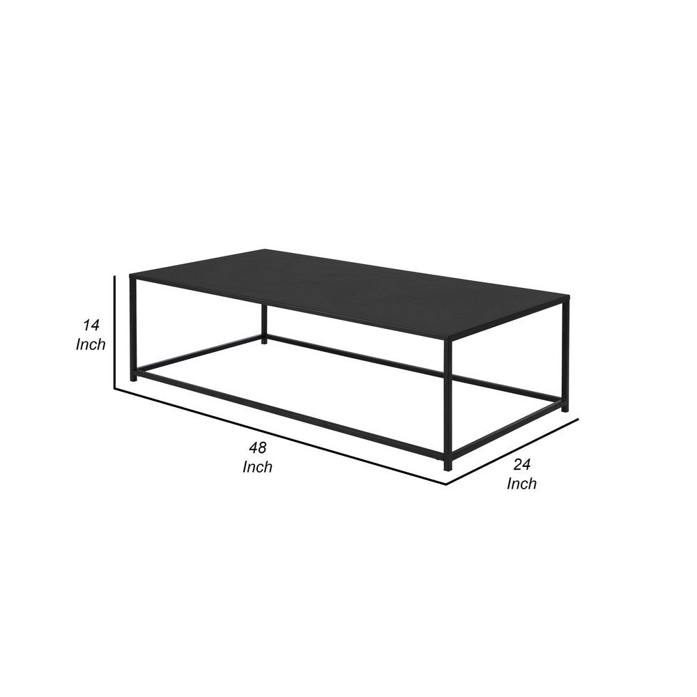 Eme 48 Inch Coffee Table Rectangular Top Black Finished Metal Frame By Casagear Home BM314932