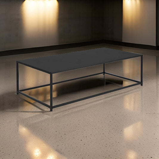 Eme 48 Inch Coffee Table, Rectangular Top, Black Finished Metal Frame By Casagear Home