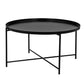 Ely 33 Inch Coffee Table Round Tray Top Cross Base Black Metal Finish By Casagear Home BM314935