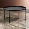 Ely 33 Inch Coffee Table, Round Tray Top, Cross Base, Black Metal Finish By Casagear Home