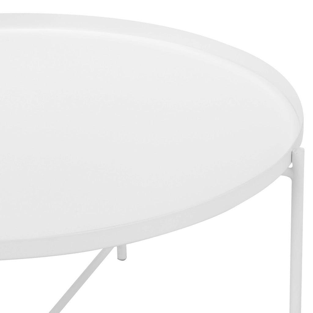 Ely 33 Inch Coffee Table Round Top with Cross Base White Metal Finish By Casagear Home BM314936