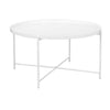 Ely 33 Inch Coffee Table, Round Top with Cross Base, White Metal Finish By Casagear Home