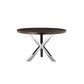 Emi 47 Inch Round Dining Table X- Cross Brushed Steel Dark Brown Wood By Casagear Home BM314938