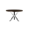 Emi 47 Inch Round Dining Table, X- Cross Brushed Steel, Dark Brown Wood By Casagear Home