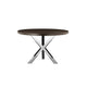 Emi 47 Inch Round Dining Table, X- Cross Brushed Steel, Dark Brown Wood By Casagear Home