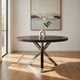 Emi 47 Inch Round Dining Table, X- Cross Brushed Steel, Dark Brown Wood By Casagear Home