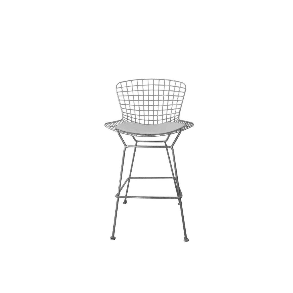 Hely 28 Inch Barstool Set of 2 Chrome Wire Black White Faux Leather Seat By Casagear Home BM314941