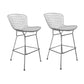 Hely 28 Inch Barstool Set of 2, Chrome Wire, Black, White Faux Leather Seat By Casagear Home