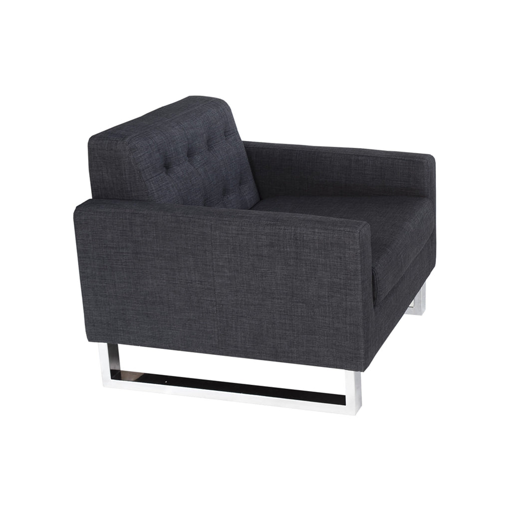 Loe 35 Inch Accent Sofa Armchair Tufted Dark Gray Upholstery Chrome Steel By Casagear Home BM314943