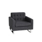 Loe 35 Inch Accent Sofa Armchair, Tufted Dark Gray Upholstery, Chrome Steel By Casagear Home