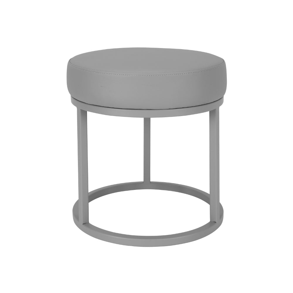 Tane 18 Inch Accent Stool, Modern Round Padded Seat, Gray Faux Leather By Casagear Home