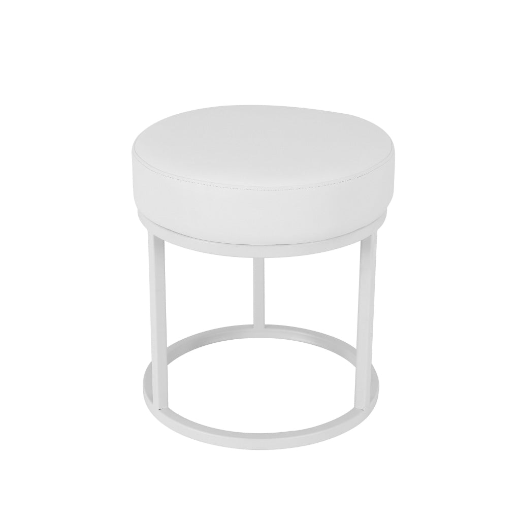 Tane 18 Inch Modern Accent Stool Round Padded White Faux Leather Seat By Casagear Home BM314951