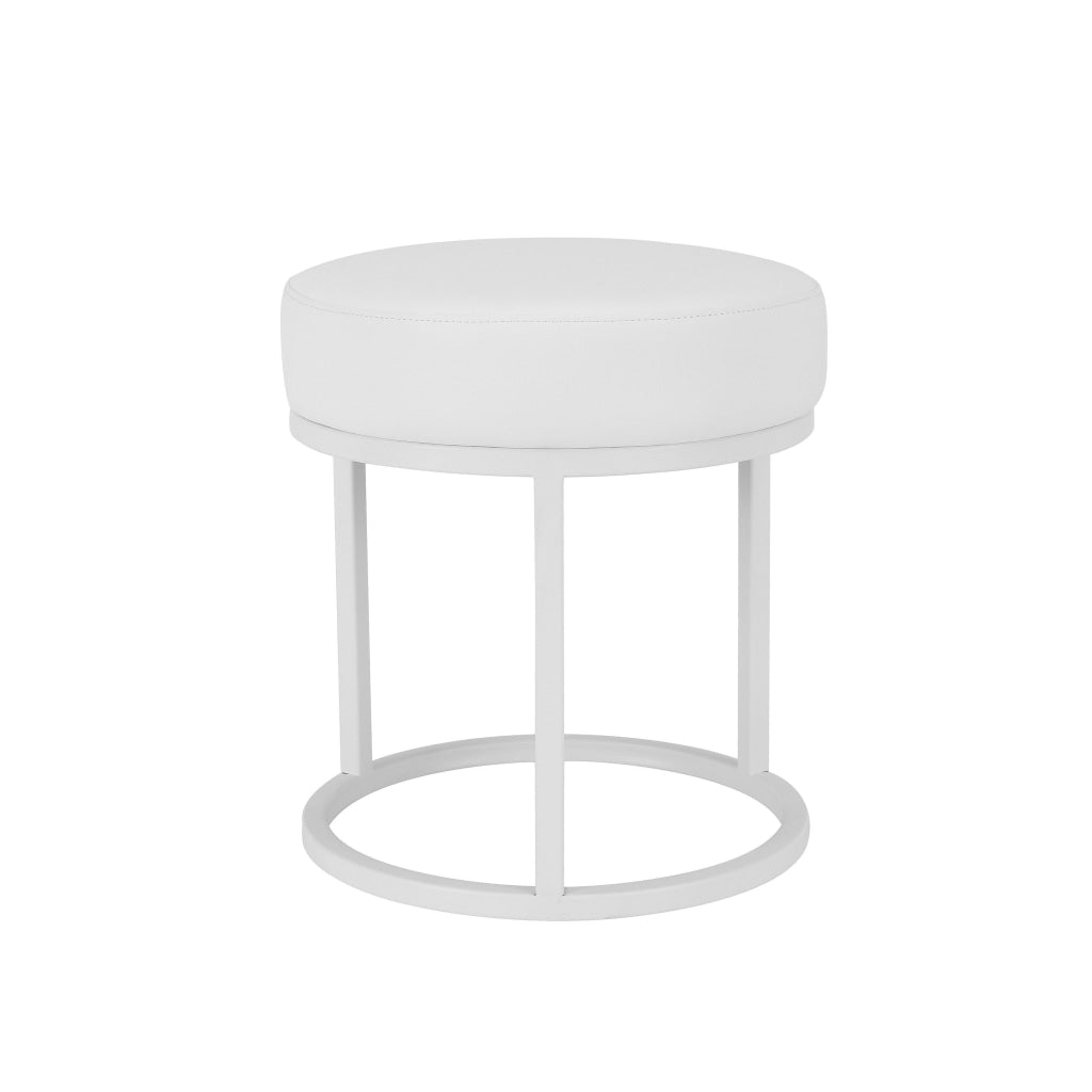 Tane 18 Inch Modern Accent Stool Round Padded White Faux Leather Seat By Casagear Home BM314951