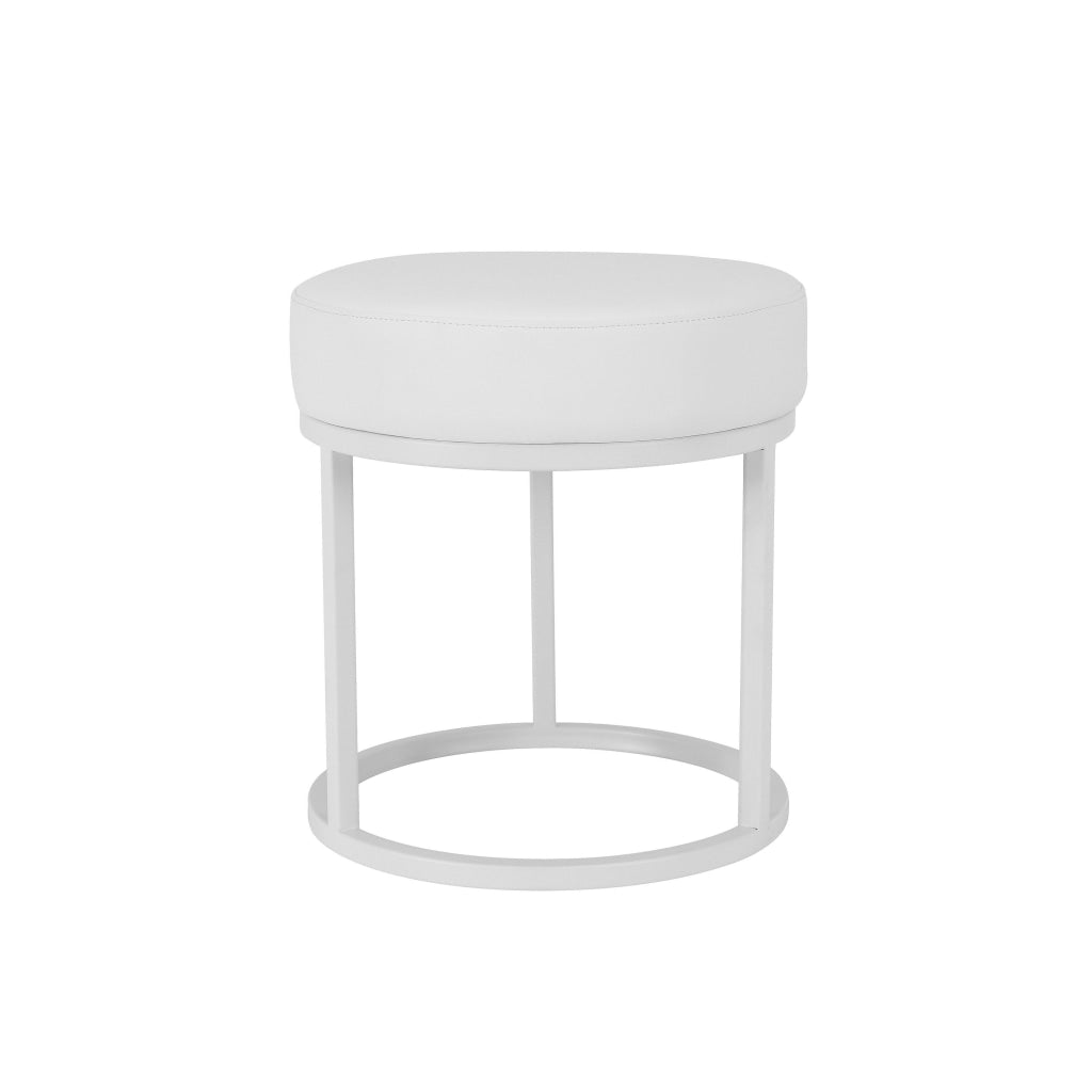 Tane 18 Inch Modern Accent Stool Round Padded White Faux Leather Seat By Casagear Home BM314951