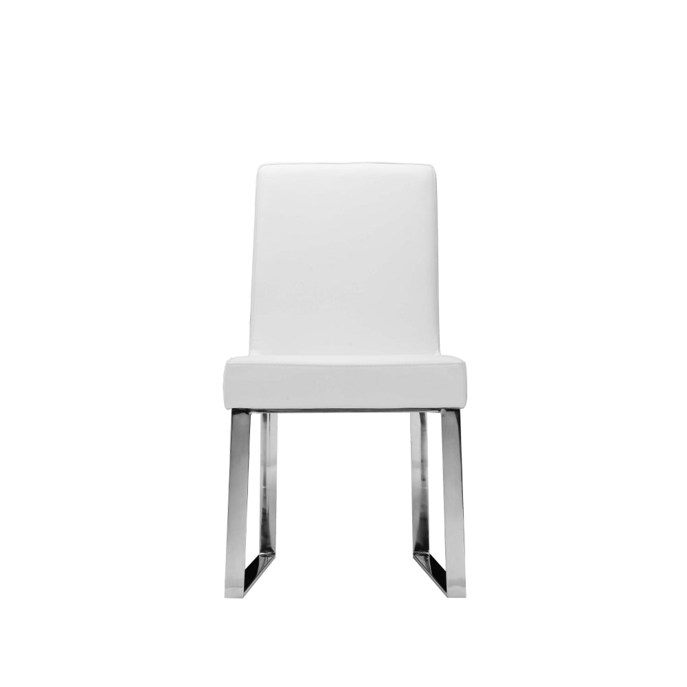 Ien 25 Inch Dining Chair Set of 2, Armless, White Faux Leather, Chrome By Casagear Home