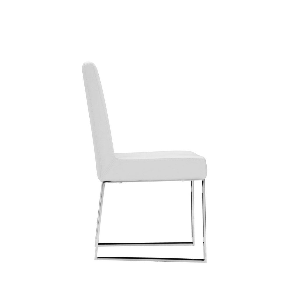 Ien 25 Inch Dining Chair Set of 2 Armless White Faux Leather Chrome By Casagear Home BM314955