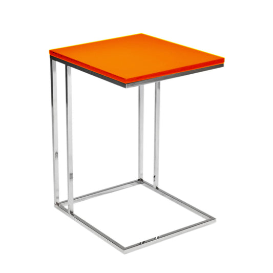 Zen 23 Inch Side End C Tray Table, Lacquer Orange Top, Chrome Metal Legs By Casagear Home