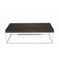 Zen 48 Inch Coffee Table, Rectangular Chrome Base, Dark Brown Solid Wood By Casagear Home