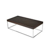 Zen 48 Inch Coffee Table, Rectangular Chrome Base, Dark Brown Solid Wood By Casagear Home