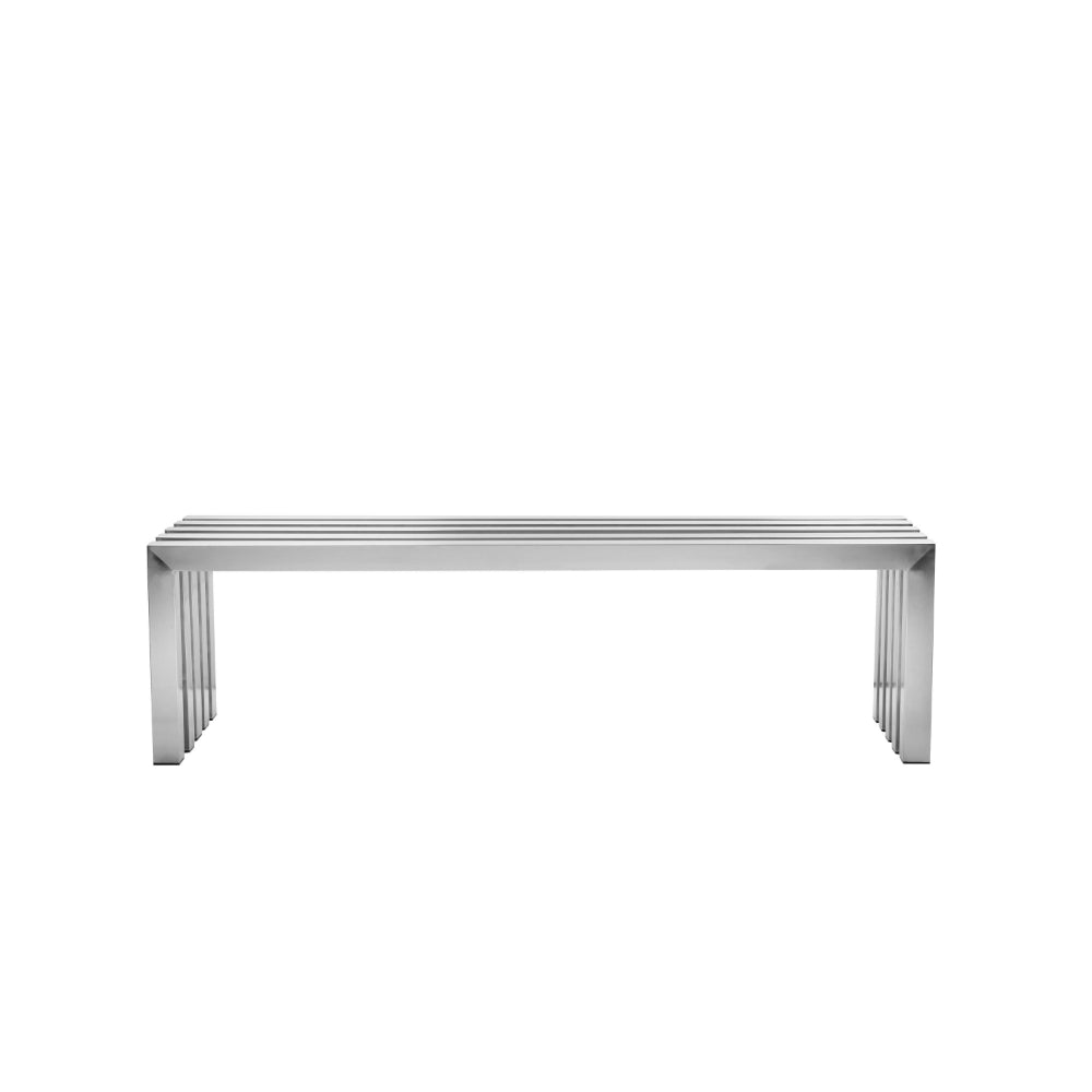 Namo 58 Inch Accent Bench, Sleek Modern Design, Rectangular, Chrome Metal By Casagear Home