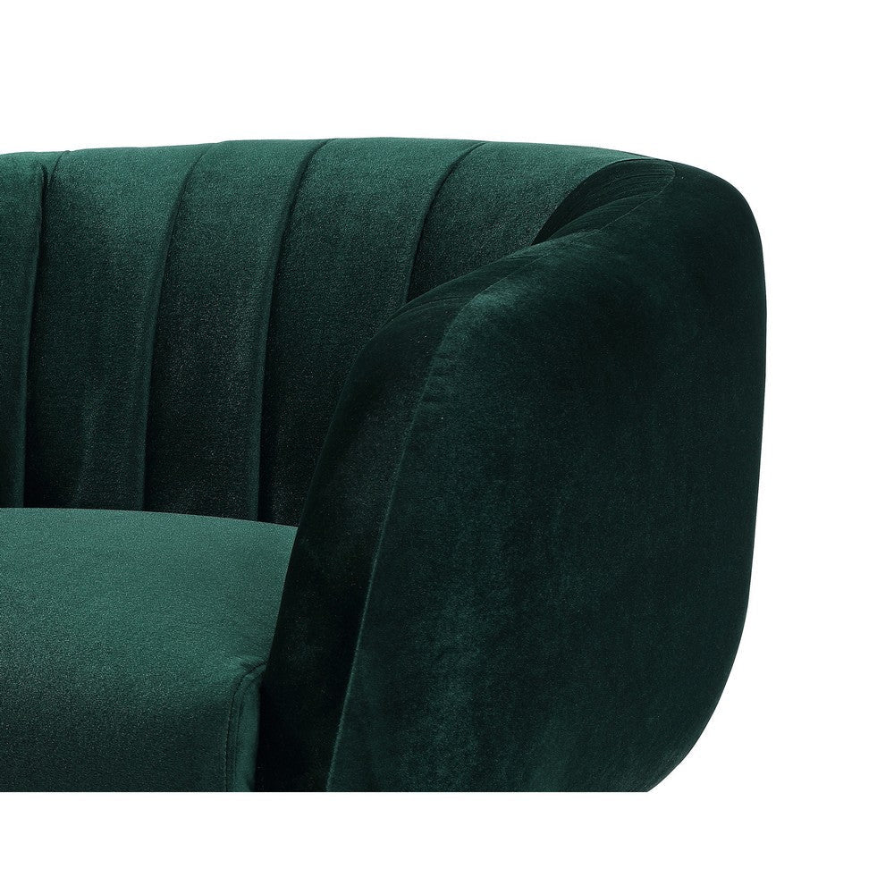 Decy 34 Inch Accent Chair Channel Stitched Cushioned Green Velvet Gold By Casagear Home