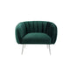Decy 34 Inch Accent Chair Channel Stitched Cushioned Green Velvet Silver By Casagear Home