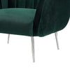 Decy 34 Inch Accent Chair Channel Stitched Cushioned Green Velvet Silver By Casagear Home