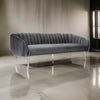 Decy 74 Inch Sofa Channel Stitched Cushioned Seat Gray Velvet Silver By Casagear Home BM314971