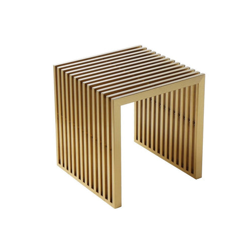Niki 17 Inch Accent Stool, Slatted Design, Square, Luxurious Brushed Gold  By Casagear Home