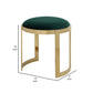 Niyo 19 Inch Accent Stool Ottoman Round Cushioned Green Velvet Seat Gold By Casagear Home BM314976