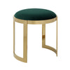 Niyo 19 Inch Accent Stool Ottoman Round Cushioned Green Velvet Seat Gold By Casagear Home BM314976