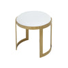 Niyo 19 Inch Accent Stool Ottoman, Round Cushioned White Faux Leather, Gold By Casagear Home