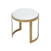 Niyo 19 Inch Accent Stool Ottoman, Round Cushioned White Faux Leather, Gold By Casagear Home
